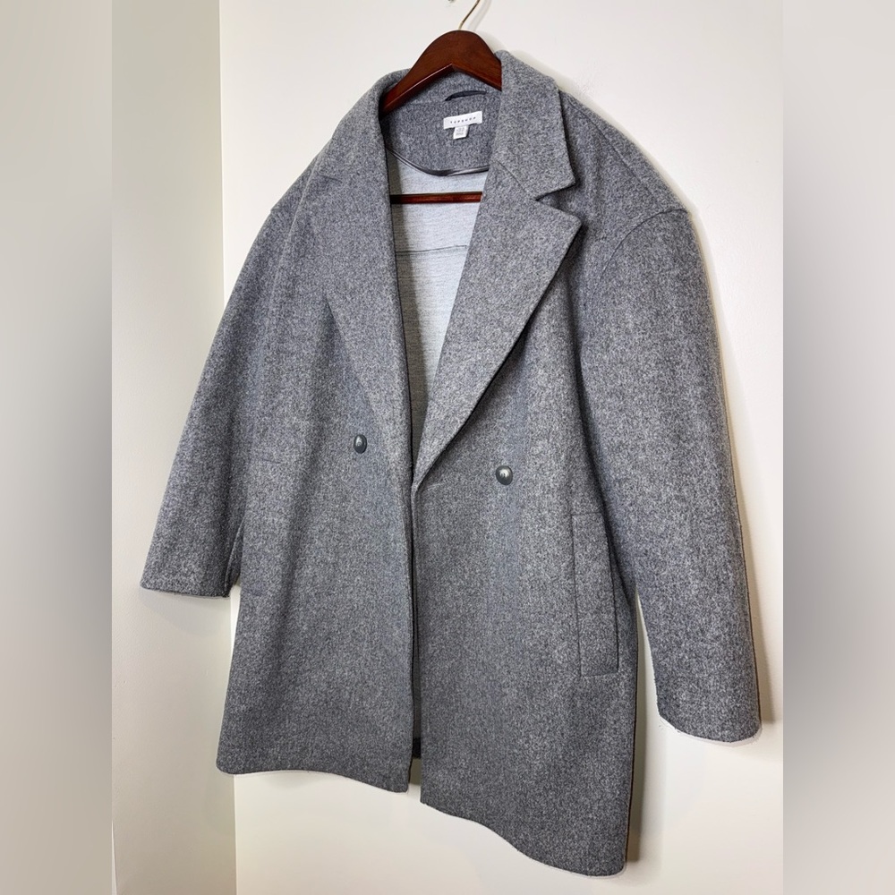 Topshop Heathered Riley Long Coat in Marl Gray - Picture 3 of 6